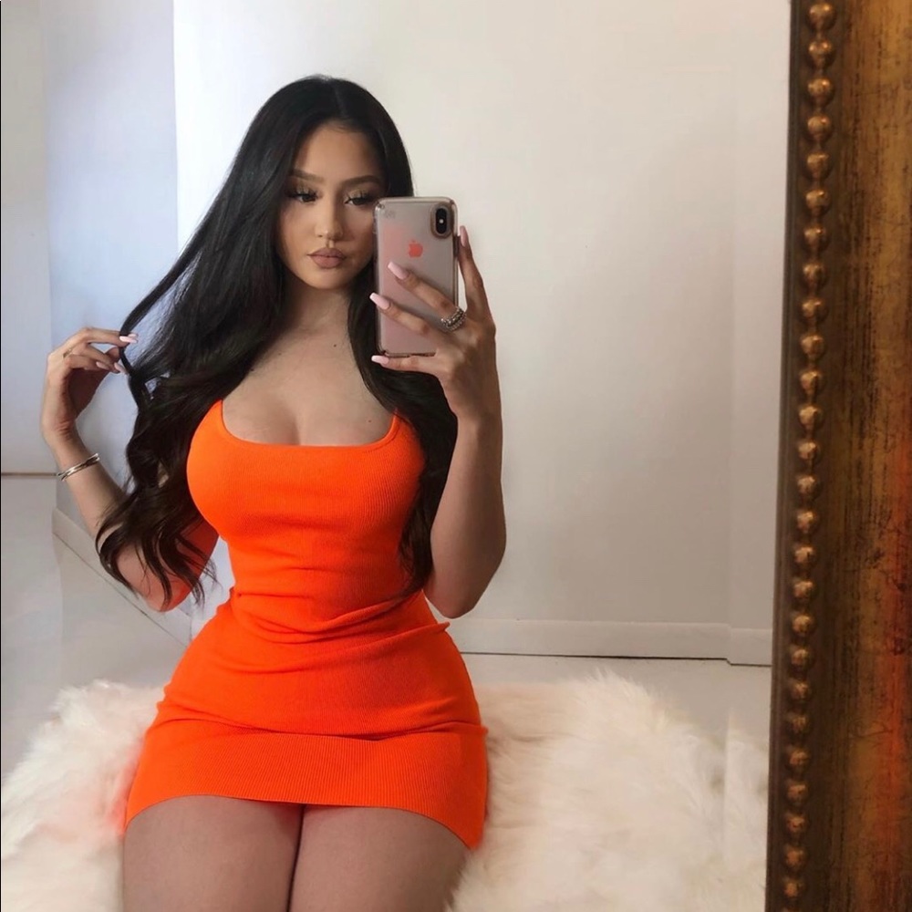 neon orange body-con dress